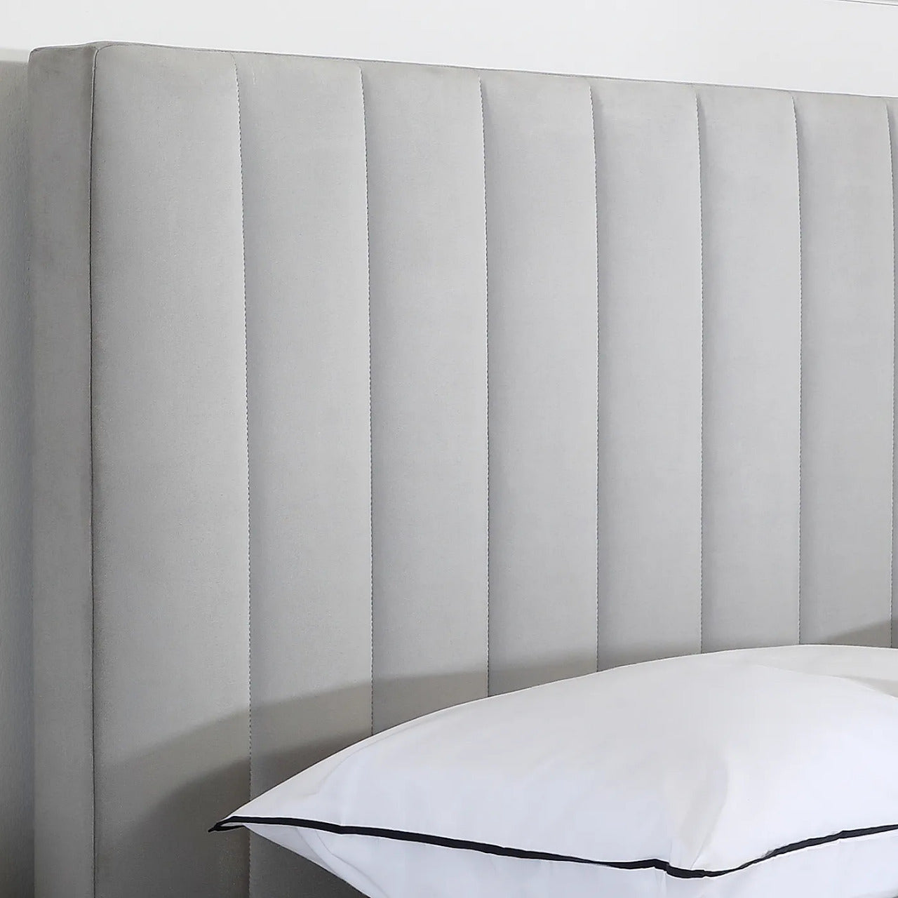 Double Bed: Grey Velvet Double Bed