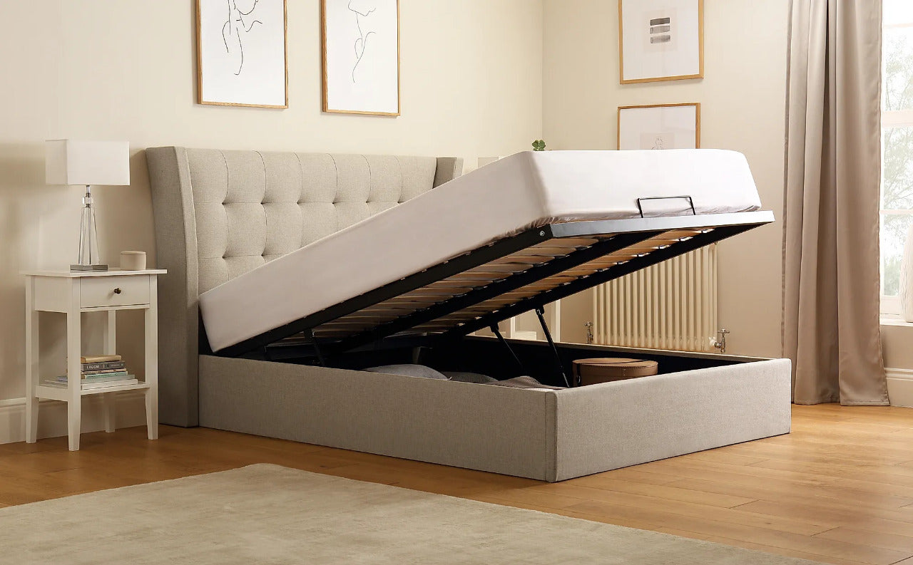 Double Bed: Kenle Oatmeal Fabric Double Bed
