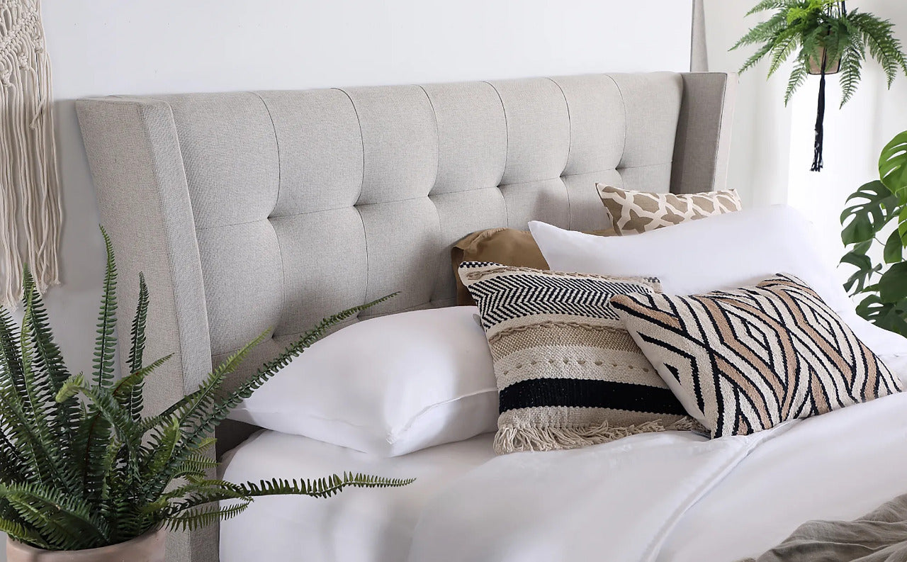 Double Bed: Kenle Oatmeal Fabric Double Bed