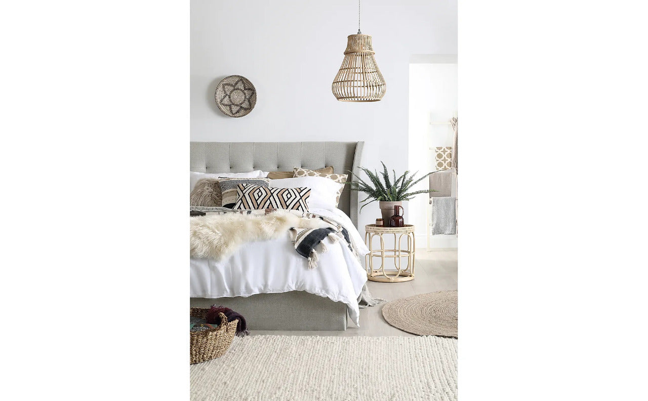 Double Bed: Kenle Oatmeal Fabric Double Bed