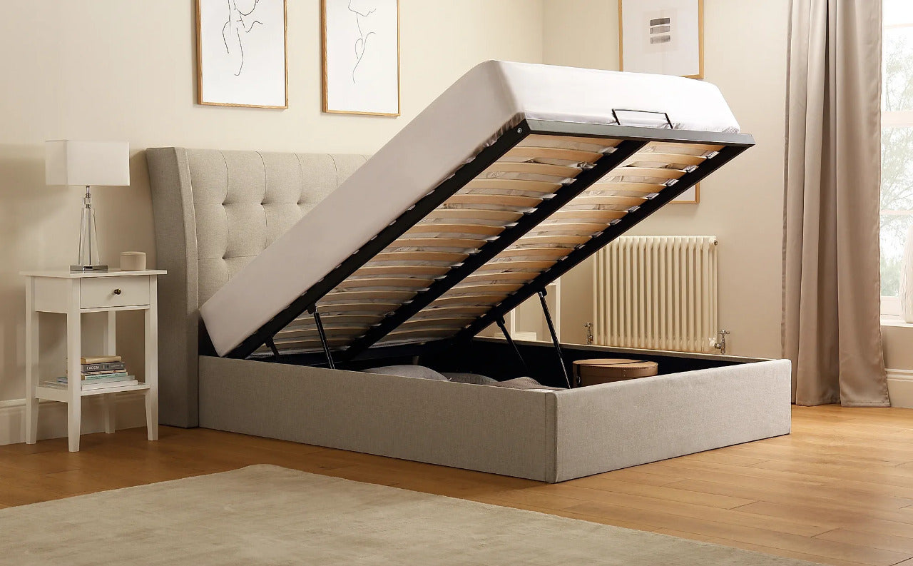 Double Bed: Kenle Oatmeal Fabric Double Bed