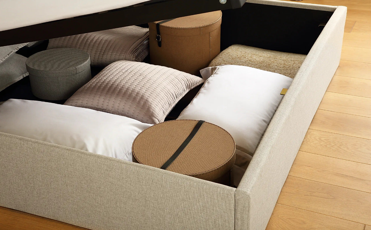 Double Bed: Kenle Oatmeal Fabric Double Bed