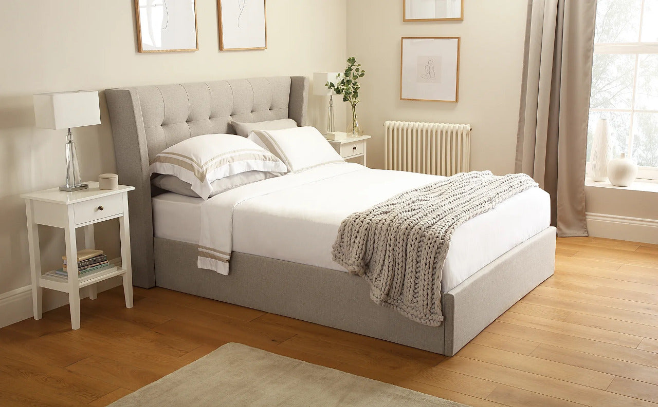 Double Bed: Kenle Oatmeal Fabric Double Bed