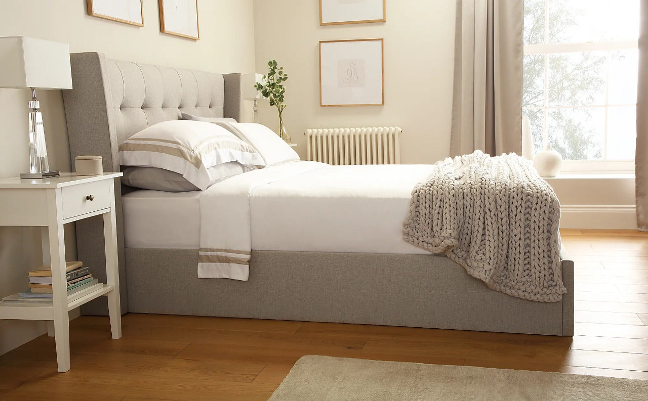 Double Bed: Kenle Oatmeal Fabric Double Bed