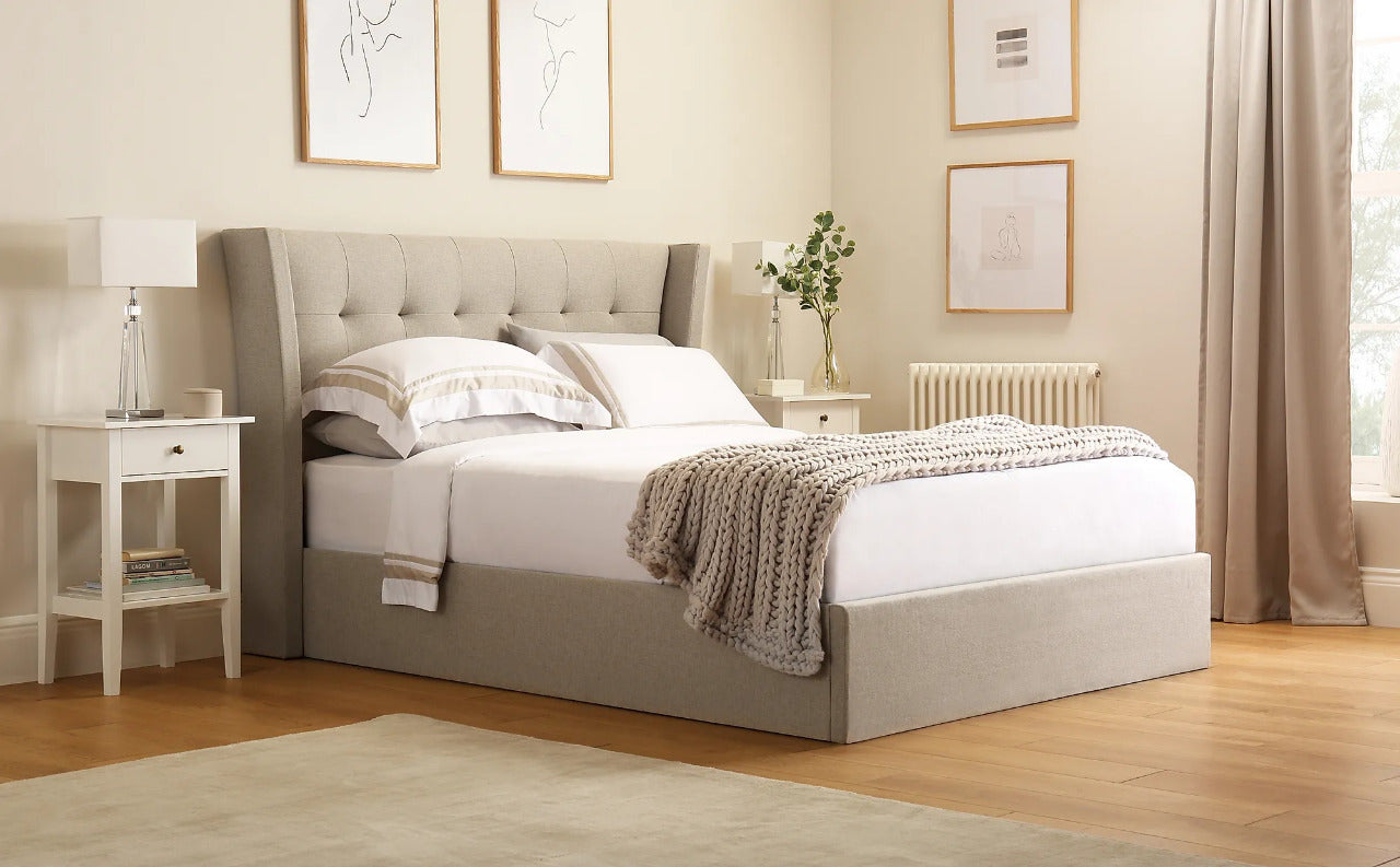 Double Bed: Kenle Oatmeal Fabric Double Bed