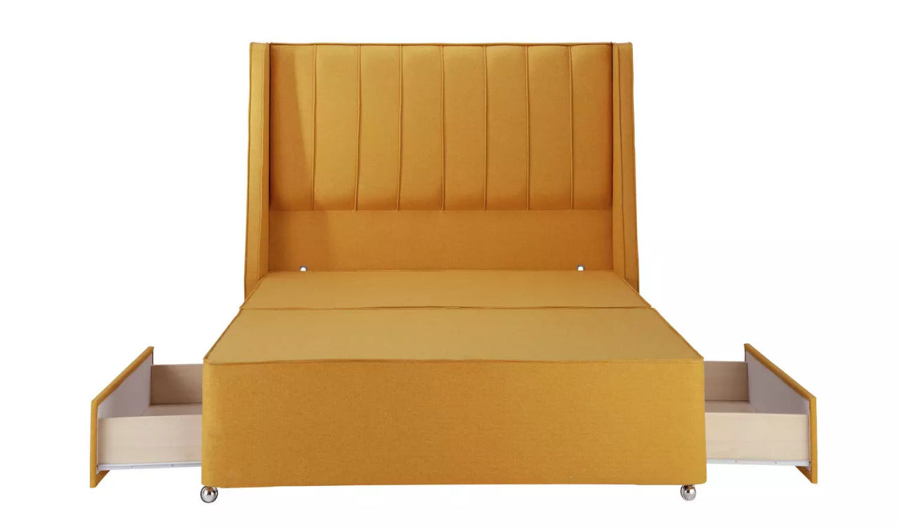 Double Bed: Mustard 2 Drawer Double Bed