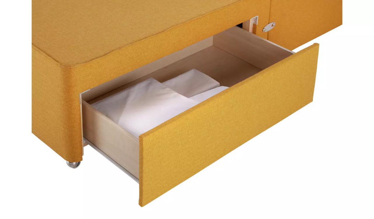 Double Bed: Mustard 2 Drawer Double Bed