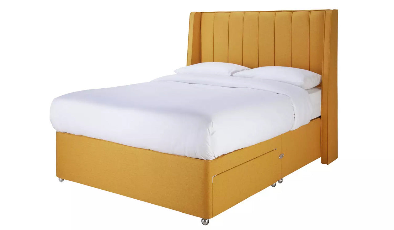 Double Bed: Mustard 2 Drawer Double Bed