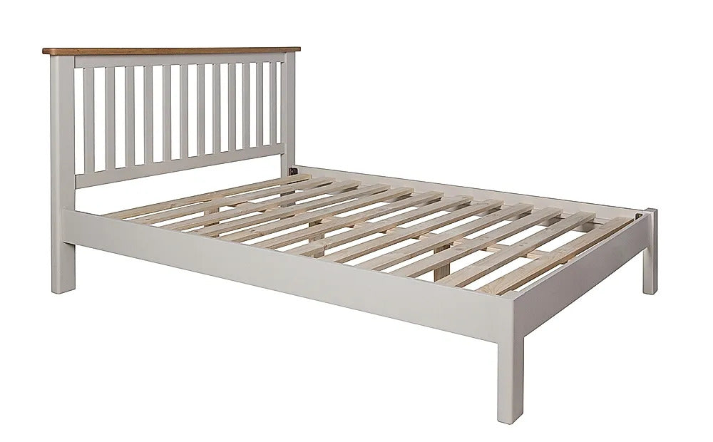 Double Bed: Painted Grey and Oak Wooden Double Bed