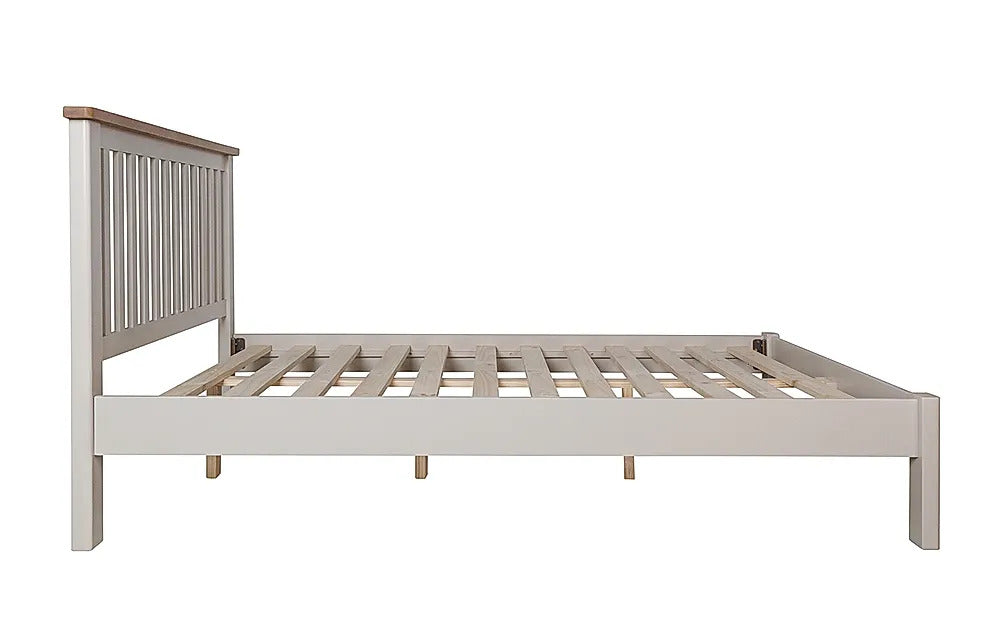 Double Bed: Painted Grey and Oak Wooden Double Bed