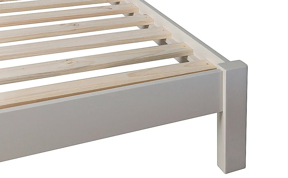 Double Bed: Painted Grey and Oak Wooden Double Bed