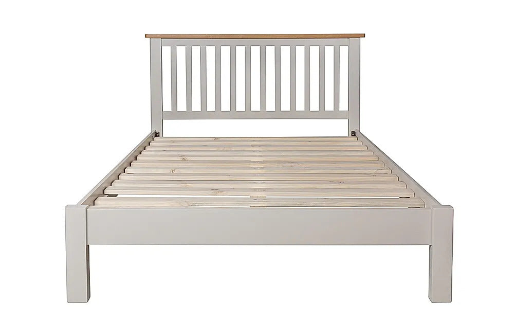 Double Bed: Painted Grey and Oak Wooden Double Bed