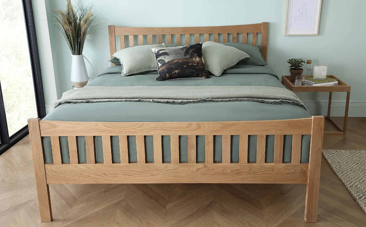 Double Bed: Solid Oak Wooden Double Bed