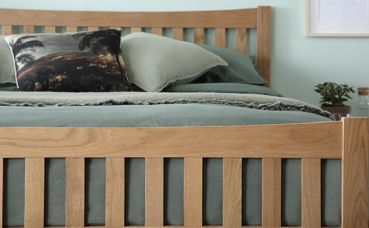 Double Bed: Solid Oak Wooden Double Bed