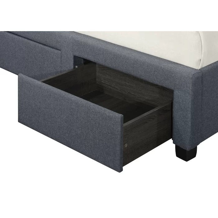 Double Bed: Upholstered Low Profile Standard Bed With Storage
