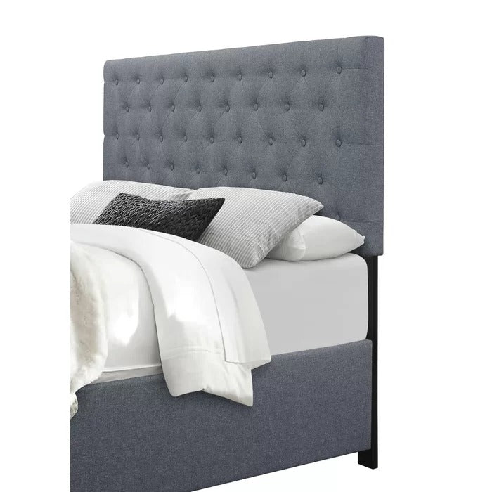 Double Bed: Upholstered Low Profile Standard Bed With Storage