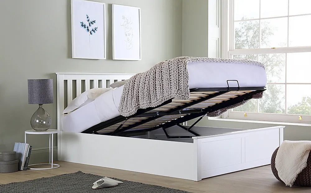 Double Bed: White Wooden Double Bed