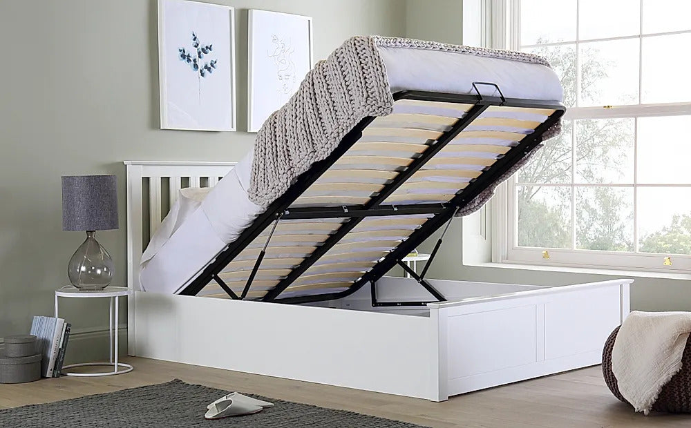Double Bed: White Wooden Double Bed