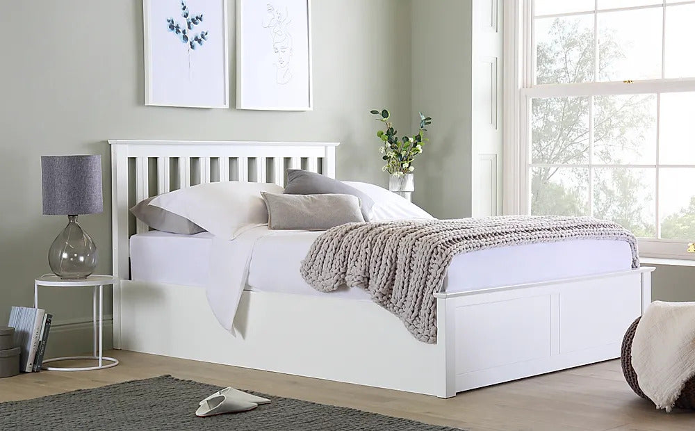 Double Bed: White Wooden Double Bed