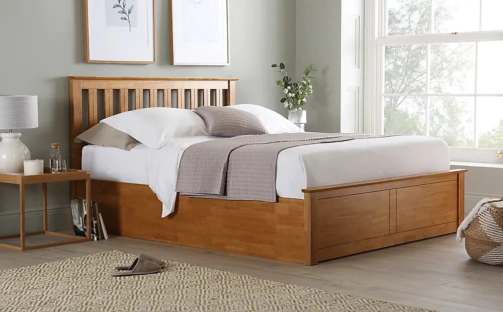 Double Bed: White Wooden Hydraulic Bed