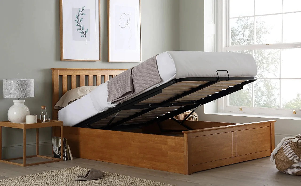Double Bed: White Wooden Hydraulic Bed