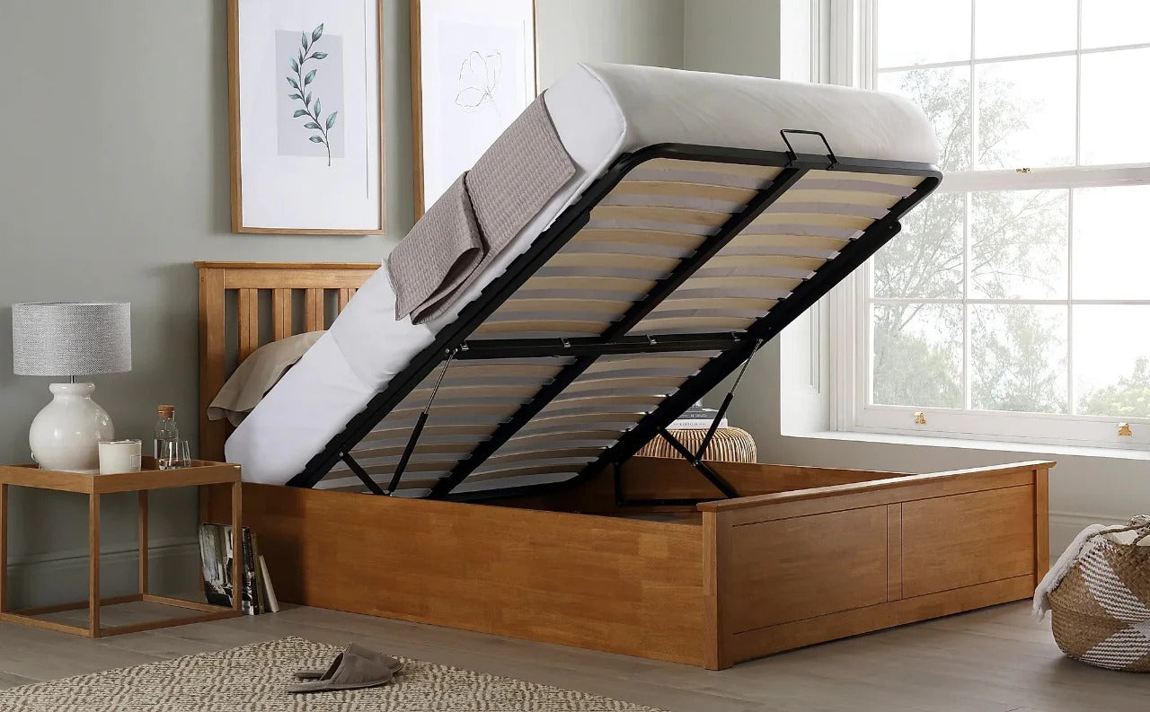 Double Bed: White Wooden Hydraulic Bed