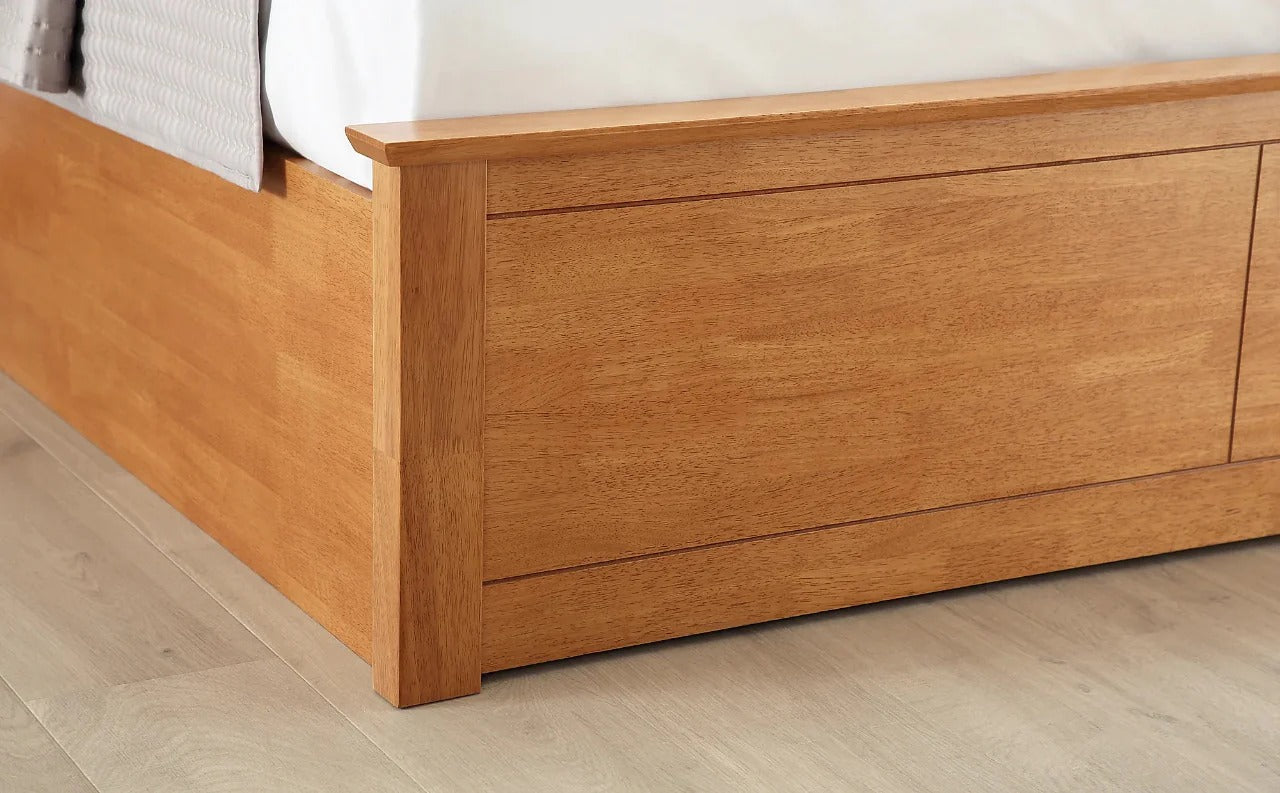 Double Bed: White Wooden Hydraulic Bed