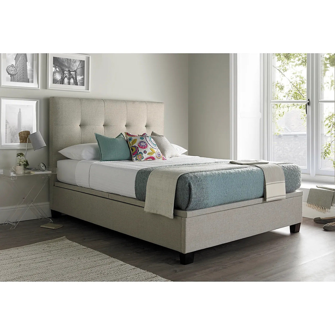 Double Bed: Worth Walk Oatmeal Fabric Double Bed
