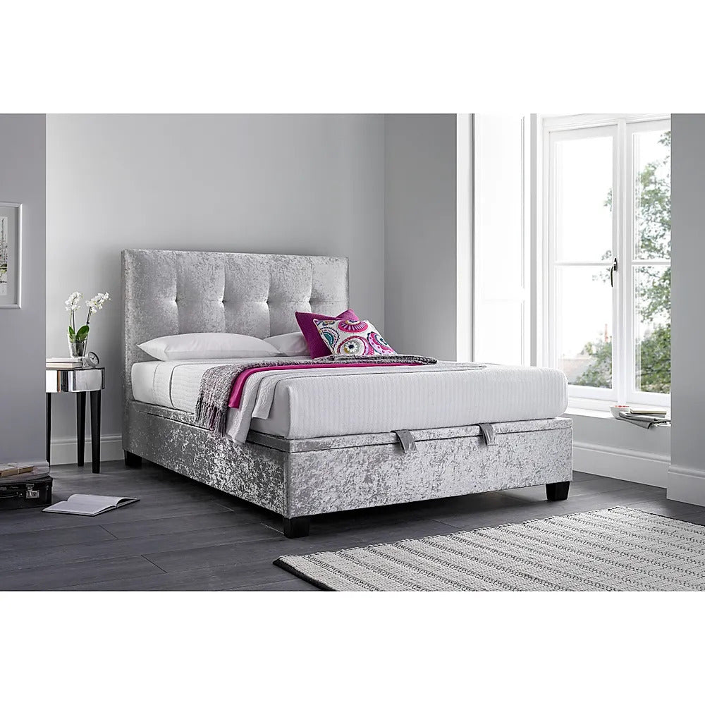 Double Bed: Worth Walk Silver Crushed Fabric Double Bed