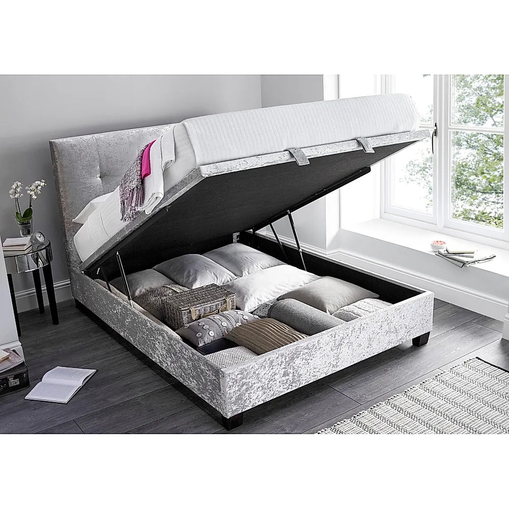 Double Bed: Worth Walk Silver Crushed Fabric Double Bed