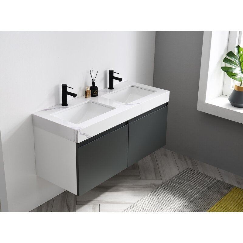 Double Sink Vanities: 47.54" Wall-Mounted Double Bathroom Vanity Set