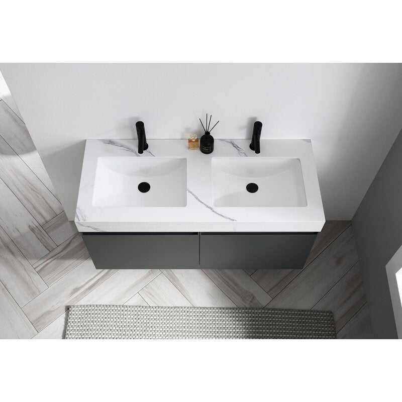 Double Sink Vanities: 47.54" Wall-Mounted Double Bathroom Vanity Set