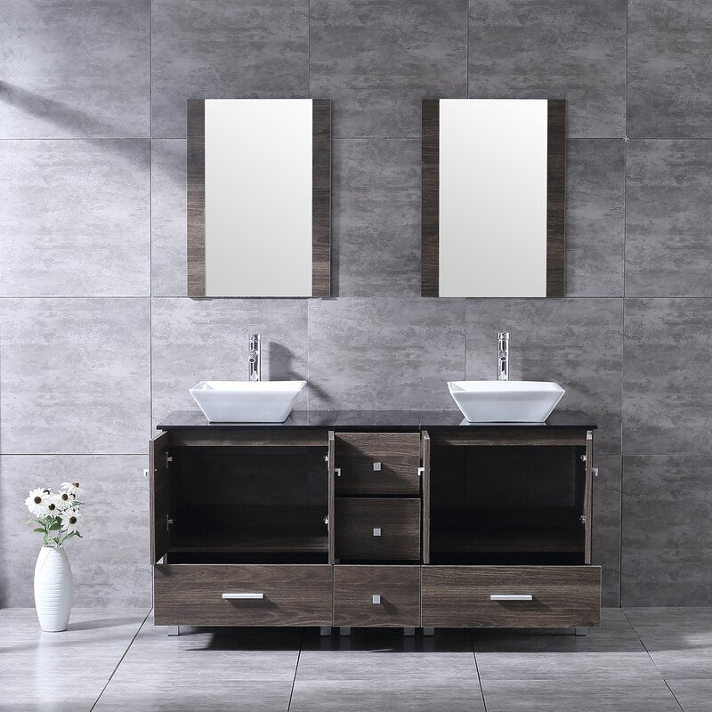 Double Sink Vanities: 60" Double Bathroom Vanity Set