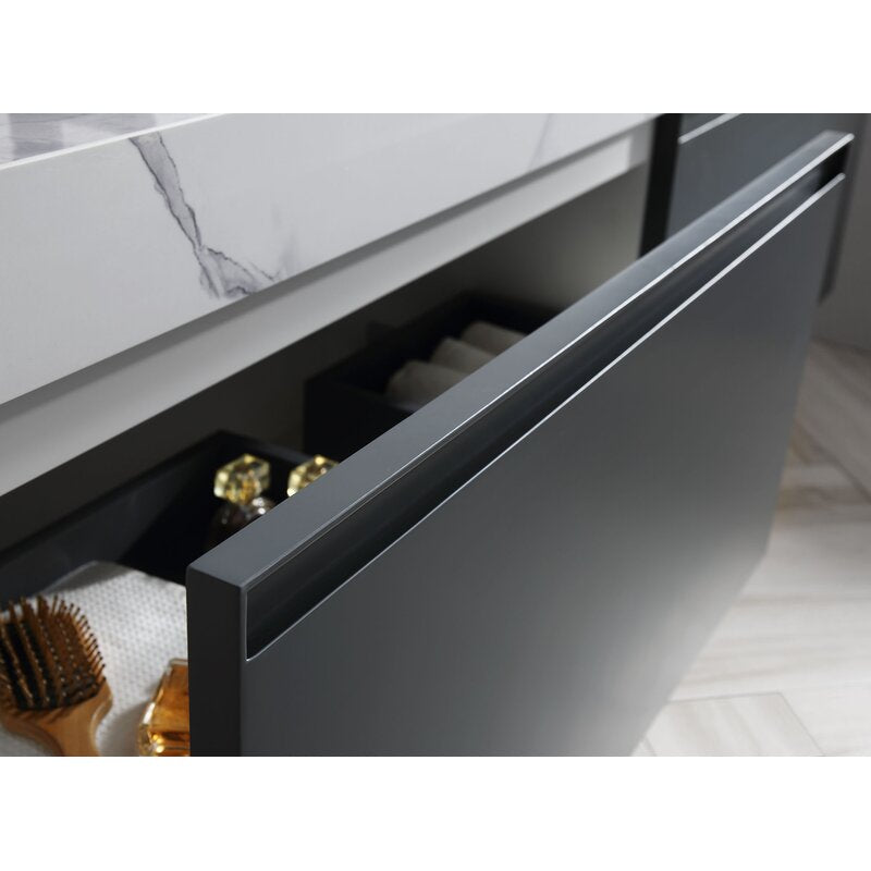 Double Sink Vanities: 60" Wall-Mounted Double Bathroom Vanity Set