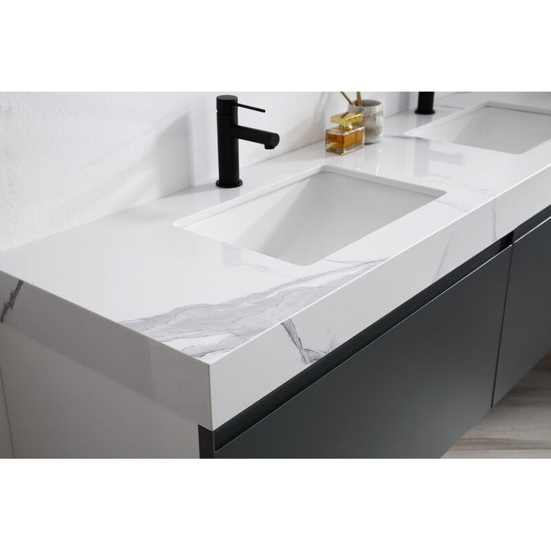 Double Sink Vanities: 60" Wall-Mounted Double Bathroom Vanity Set