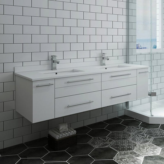 Double Sink Vanities: 60" Wall-Mounted Double Bathroom Vanity Set