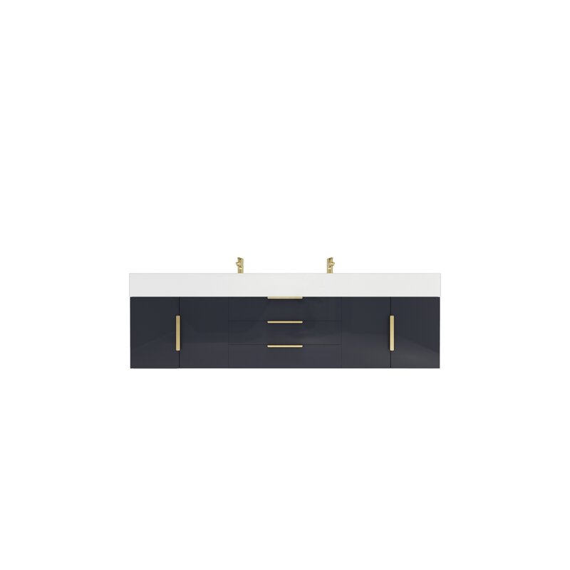 Double Sink Vanities: 72" W Wall-Mounted Double Bathroom Vanity Set