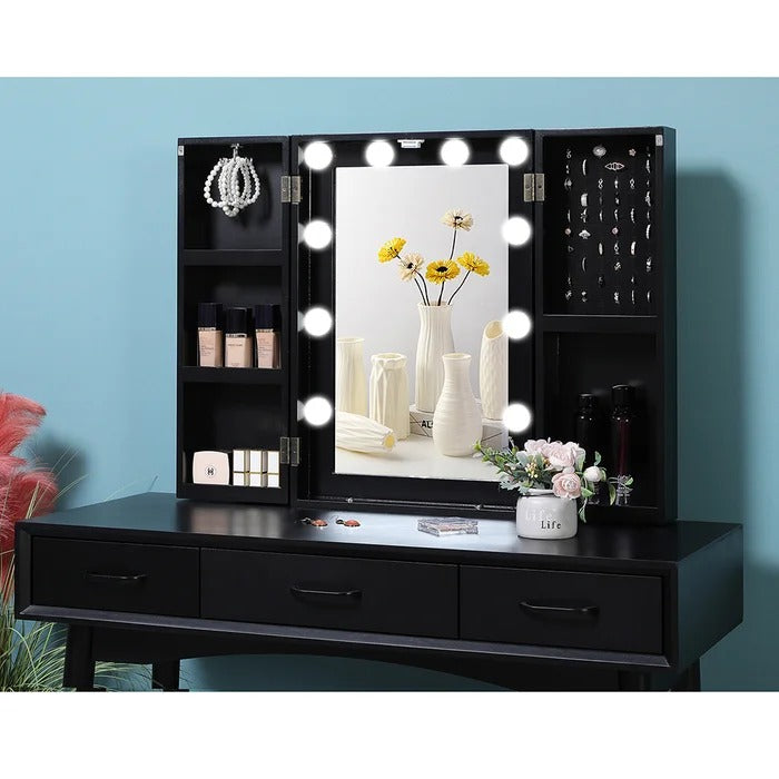 Dressing Table: 10 Led Lights Solid Wood Vanity