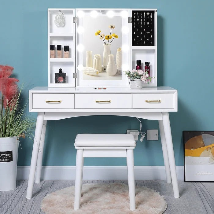 Dressing Table: 10 Led Lights Solid Wood Vanity