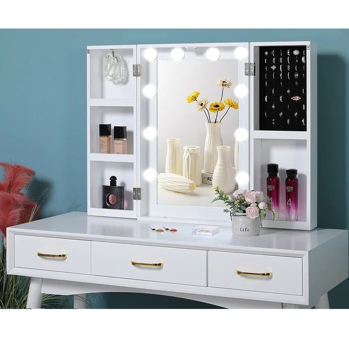 Dressing Table: 10 Led Lights Solid Wood Vanity