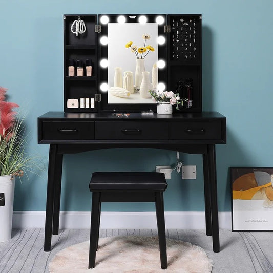Dressing Table: 10 Led Lights Solid Wood Vanity