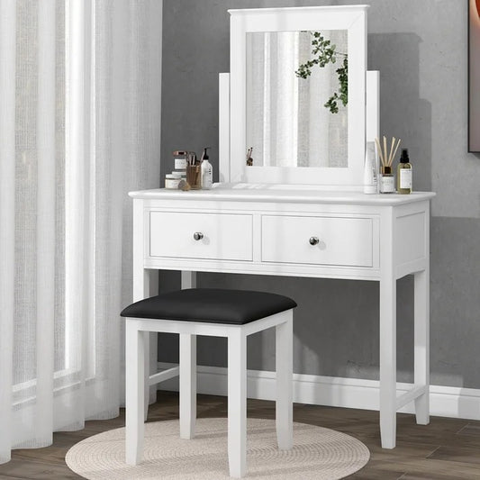 Dressing Table: 15.7'' Wide Vanity Set with Stool and Mirror