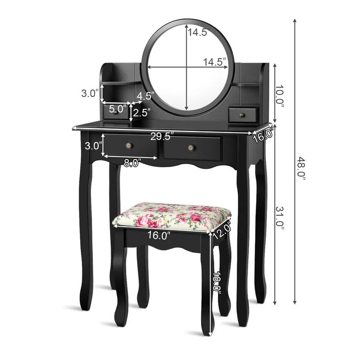 Dressing Table: 29.5'' Wide Vanity Set with Stool and Mirror
