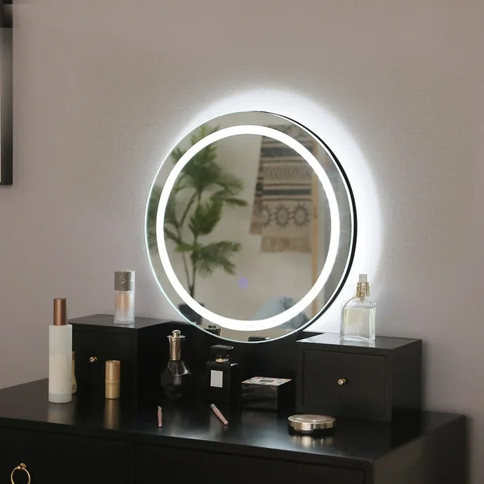 Dressing Table: 31.5'' Wide Solid Wood Vanity Set with Stool and Mirror