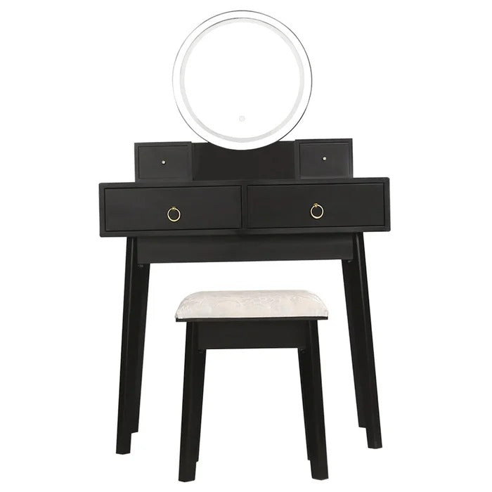 Dressing Table: 31.5'' Wide Solid Wood Vanity Set with Stool and Mirror