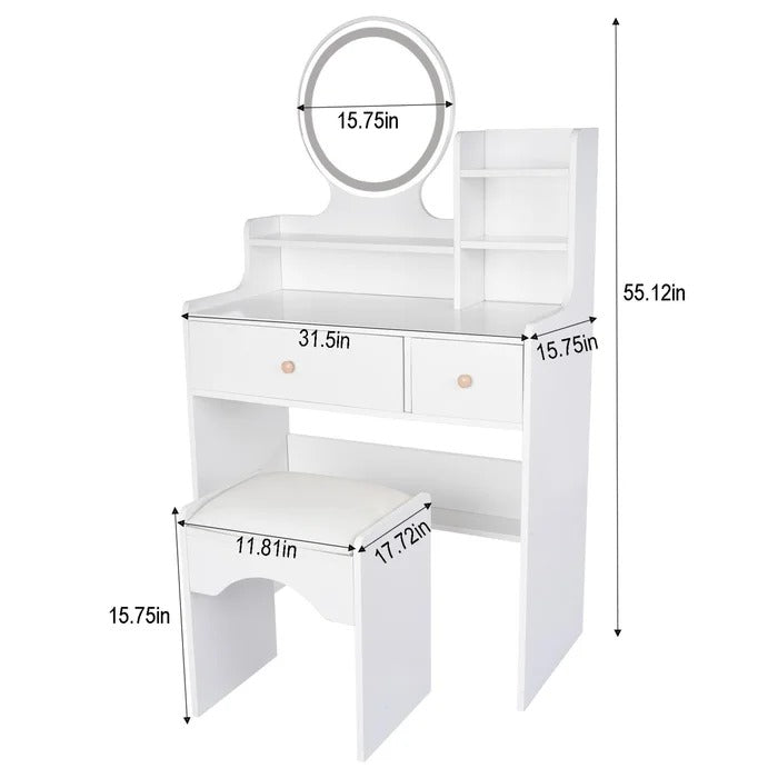 Dressing Table: 31.5'' Wide Vanity Set with Stool and Mirror