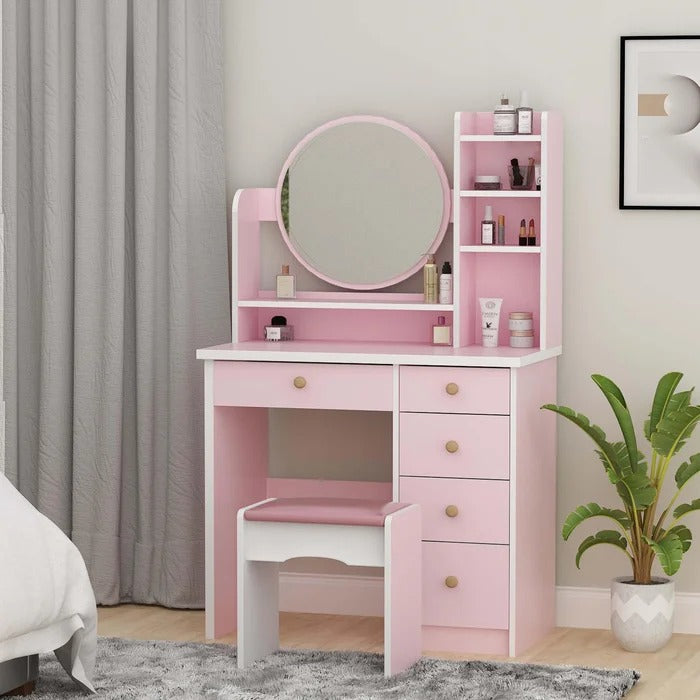 Dressing Table: 31.5'' Wide Vanity Set with Stool and Mirror