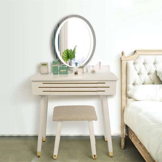 Dressing Table: 31.5'' Wide Vanity Set with Stool and Mirror
