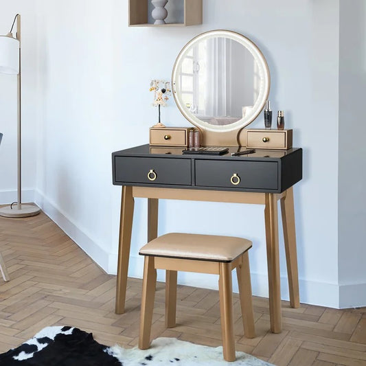 Dressing Table: 31.5'' Wide Vanity Set with Stool and Mirror