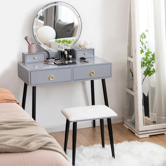 Dressing Table: 31'' Wide Vanity Set with Stool and Mirror